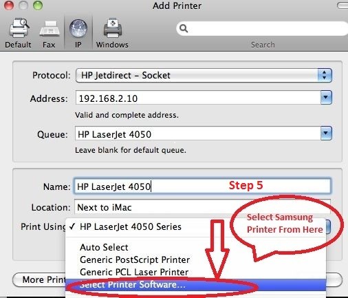 mac network printing for samsung clp 725 stucked in queue